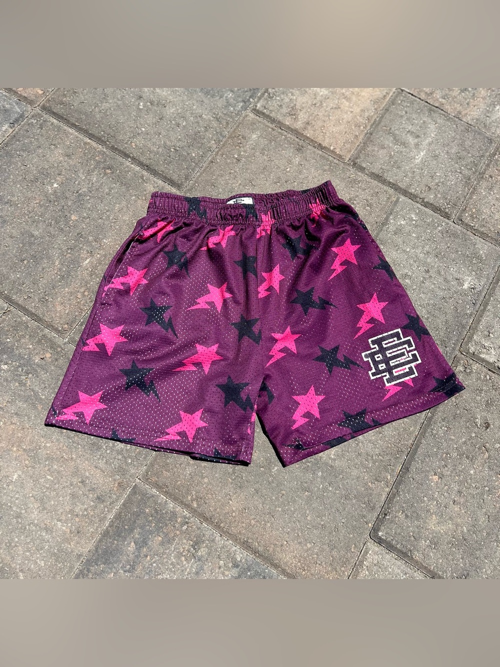 Eric Emanuel EE Mesh Shorts Purple Pink Stars Size M